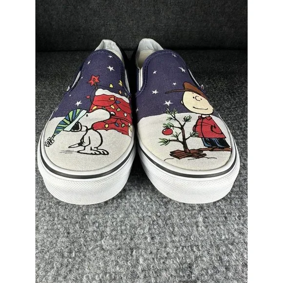 Vans Slip On Peanuts Christmas Tree Charlie Brown Snoopy Men's 8.0 Women's 9.5 - Picture 5 of 12